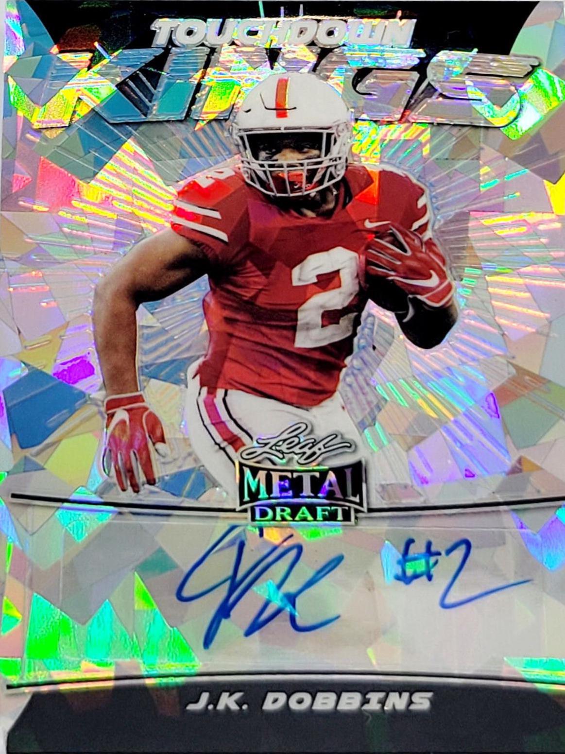 j.k. dobbins #tk-jkd Football Cards 2020 Leaf Metal Draft Touchdown Kings Autographs