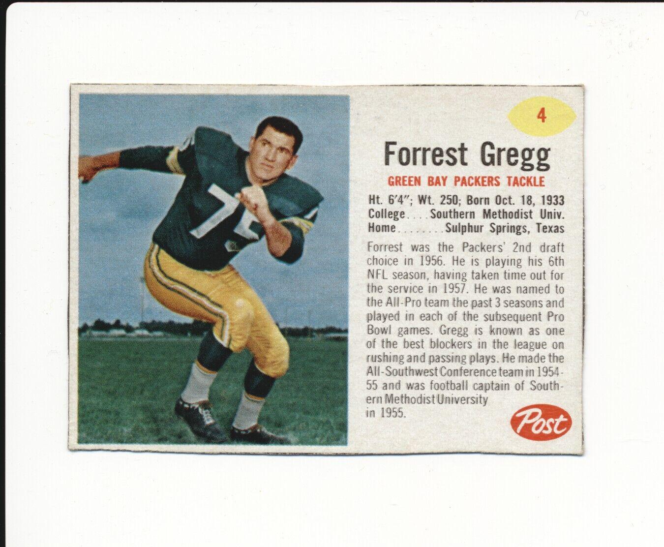 Forrest Gregg #4 Football Cards 1962 Post Cereal