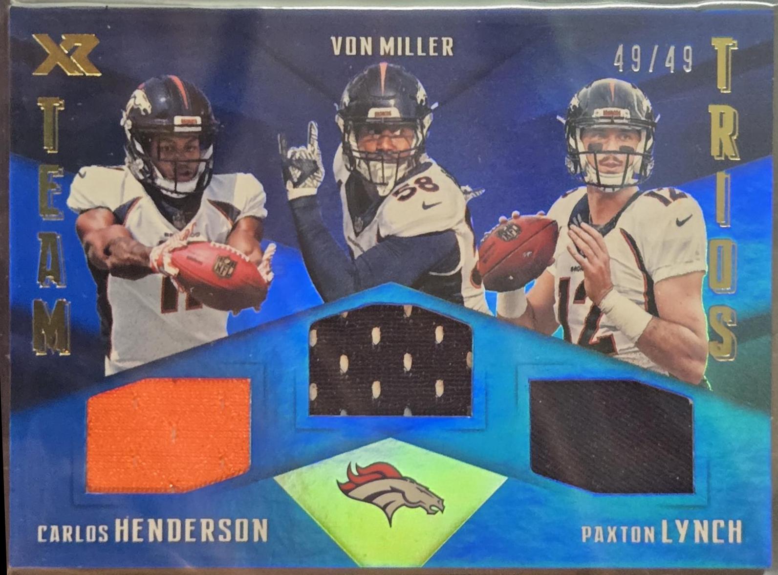 Henderson/Miller/Lynch #TT-DEN Football Cards 2017 Panini XR Team Trios Materials