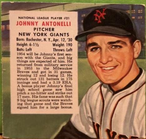Johnny Antonelli #21 1954 Red Man Tobacco Baseball