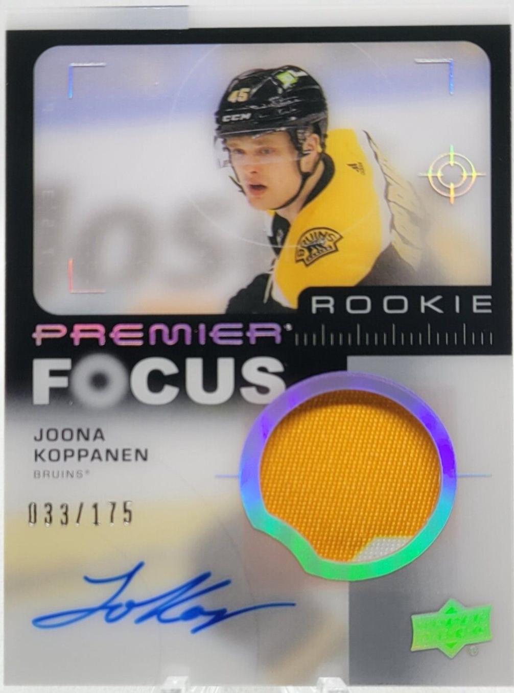 Joona Koppanen #PFR-JK Hockey Cards 2023 Upper Deck Premier Focus Auto Patch Rookie