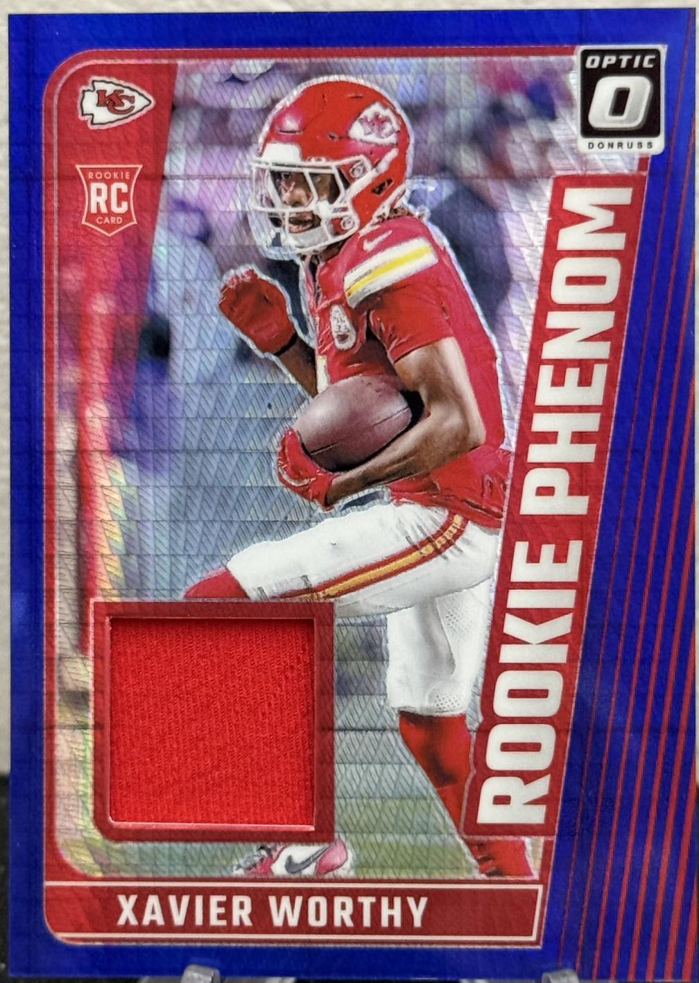 Xavier Worthy #RPB-XWY Football Cards 2024 Panini Donruss Optic Rookie Phenom Blue Hyper