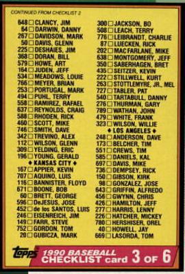 Checklist 3 #376 Baseball Cards 1990 O Pee Chee