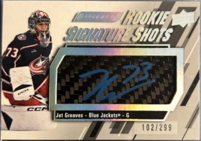 Jet Greaves #RSS-JG Hockey Cards 2023 Upper Deck Engrained Rookie Signature Shots