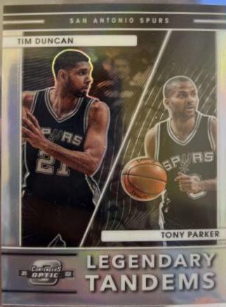 Tony Parker, Tim Duncan #7 Basketball Cards 2021 Panini Contenders Optic Legendary Tandems