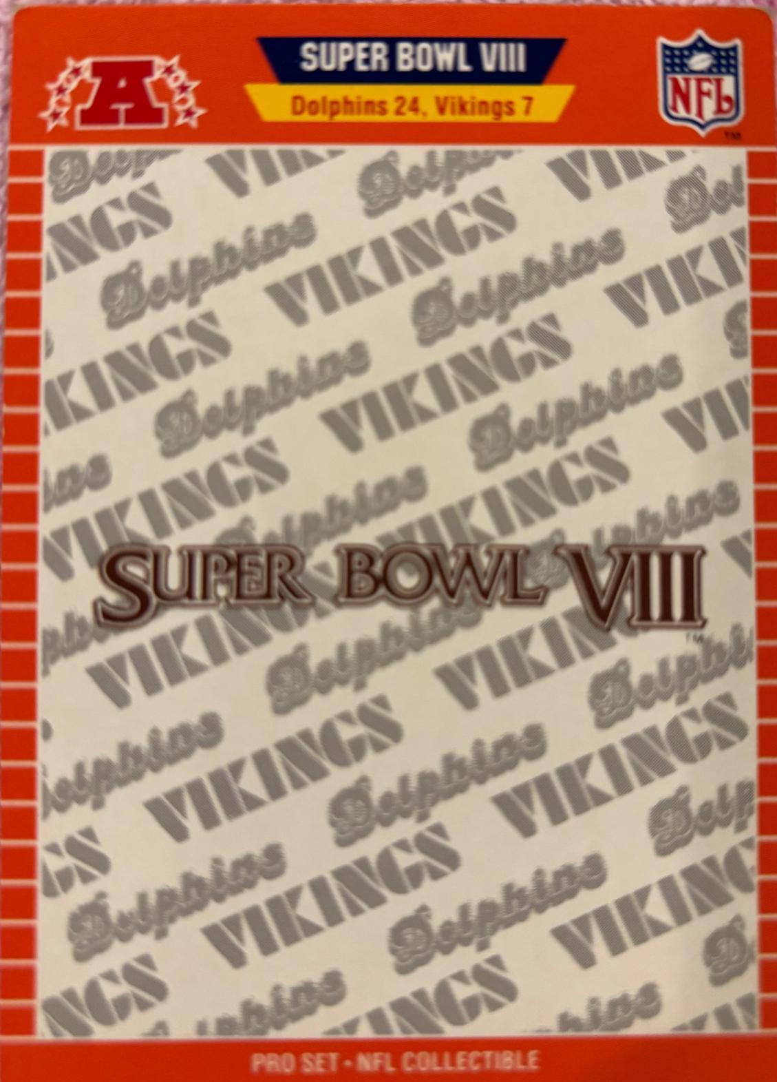 Super Bowl VIII #VIII Football Cards 1989 Pro Set Super Bowl Inserts