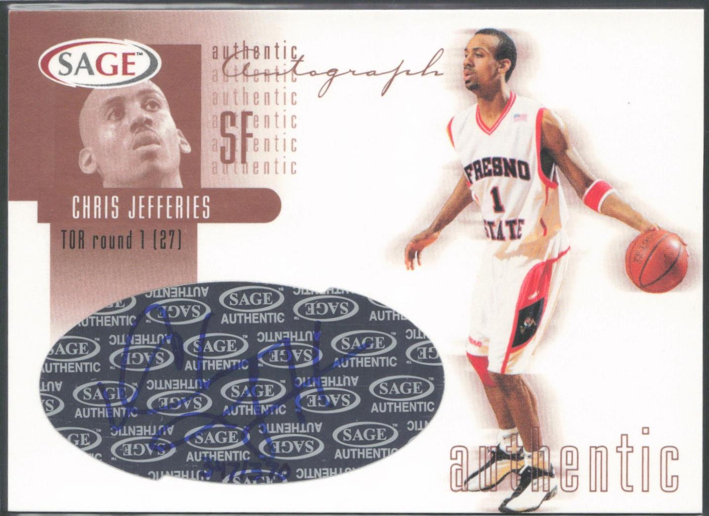 Chris Jefferies #A17 2002 Sage Autograph Basketball