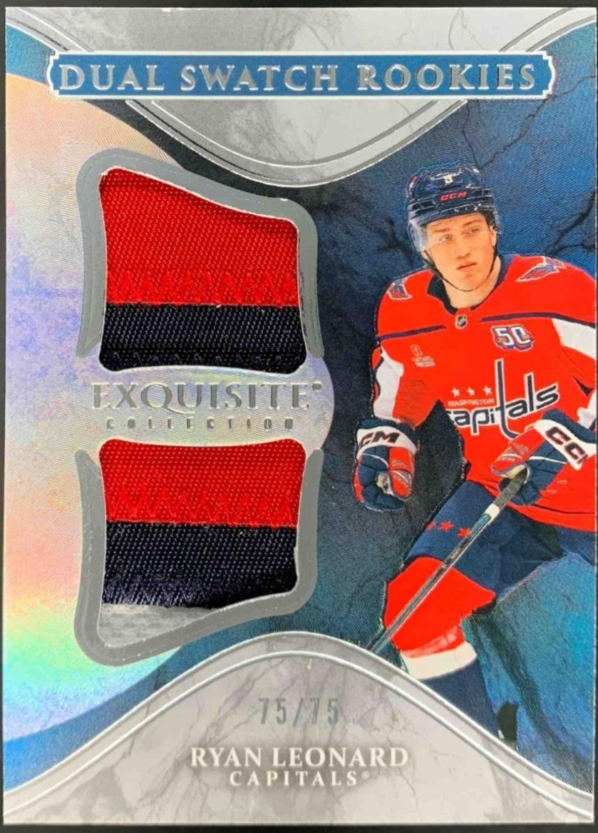 Ryan Leonard #EDS-RL 2025 Upper Deck Black Diamond Exquisite Collection Dual Swatch Rookie Hockey