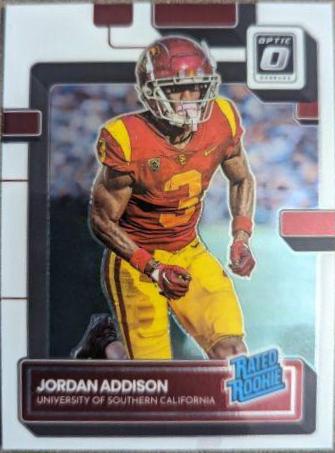 Jordan Addison #18 Football Cards 2023 Panini Chronicles Draft Picks Donruss Optic Rated Rookie