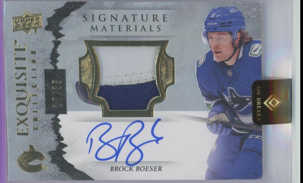 Brock Boeser #ESM-BB 2021-22 Upper Deck Ice Hockey Exquisite Collection Material Signatures