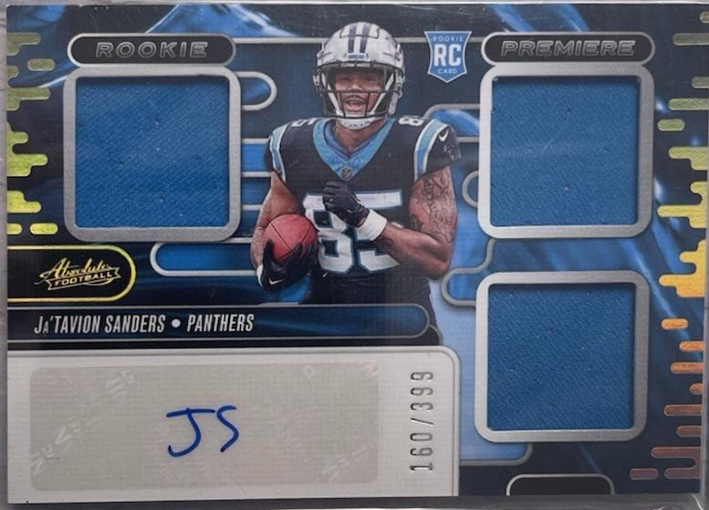Ja'Tavion Sanders #RPMA-JSS Football Cards 2024 Panini Absolute Rookie Premiere Quad Materials Auto