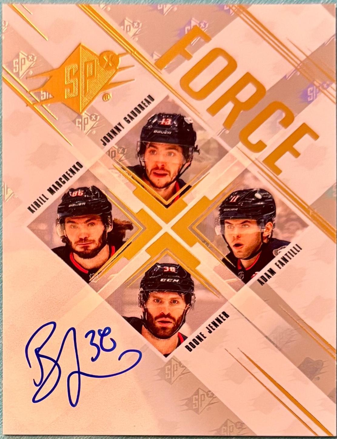 Boone Jenner #SF-GMFJ Hockey Cards 2024 SPx Force Autograph