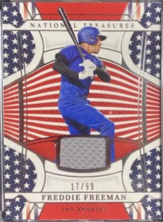 Freddie Freeman #RWB-FF Baseball Cards 2022 Panini National Treasures Red White Blue Materials