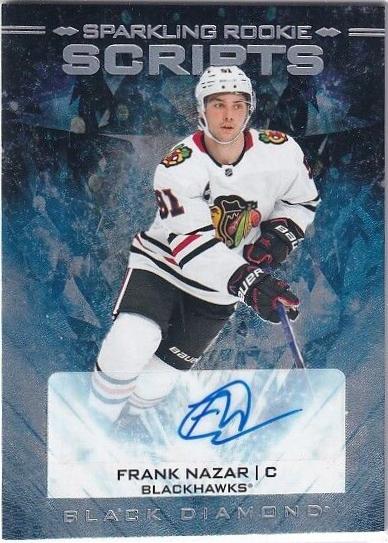 Frank Nazar #SRS-FN Hockey Cards 2024 Upper Deck Black Diamond Sparkling Rookie Scripts