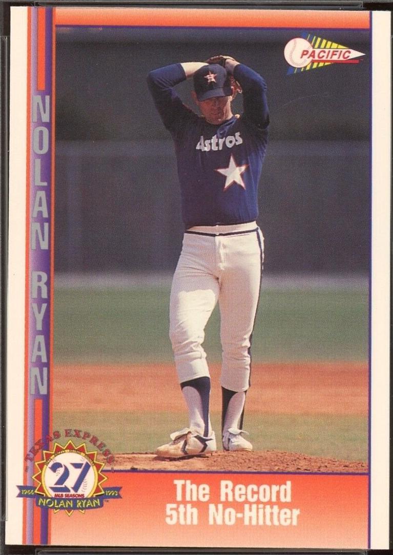 Record 5th No Hitter #42 Baseball Cards 1993 Pacific Nolan Ryan 27th Season
