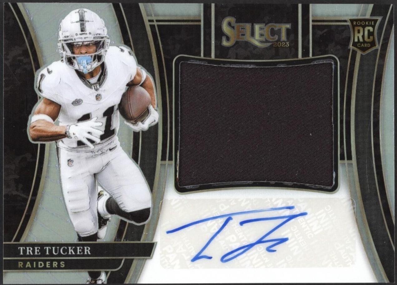 Tre Tucker #37 Football Cards 2023 Panini Select Jumbo Rookie Signature Swatch Prizm