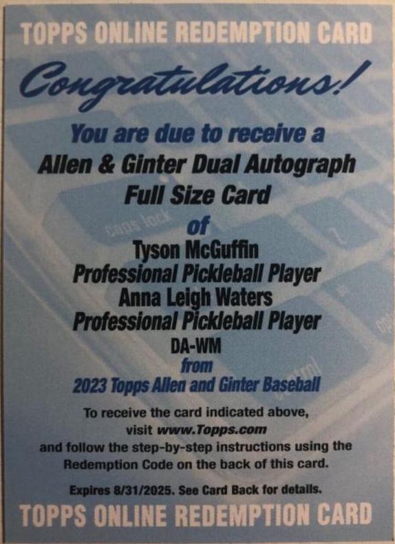 Tyson McGuffin, ANNA LEIGH Waters #DA-WM Baseball Cards 2023 Topps Allen & Ginter Dual Autograph