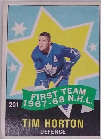 Tim Horton #201 Hockey Cards 1968 O-Pee-Chee