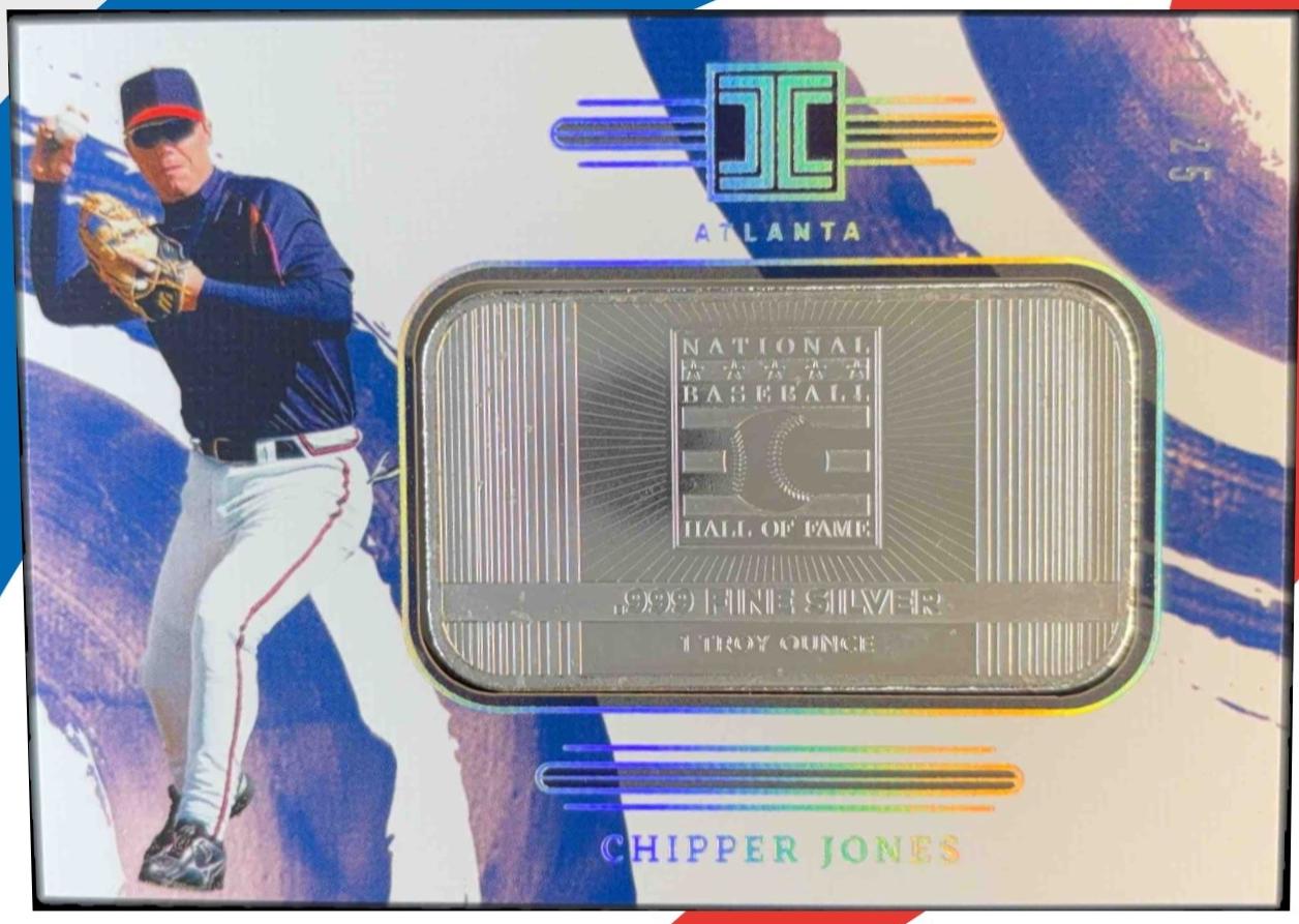 Chipper Jones #25 Baseball Cards 2024 Panini Impeccable Silver Cooperstown Logo