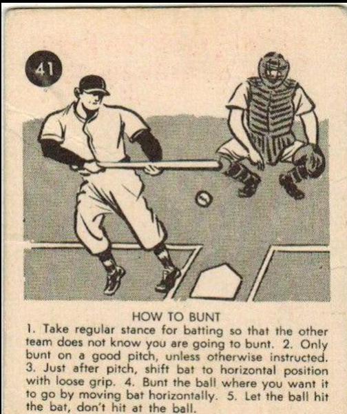 How to Bunt #41 Baseball Cards 1952 Parkhurst Frostade