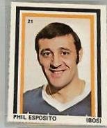 Phil Esposito #21 Hockey Cards 1972 Sargent Promotions Stamps