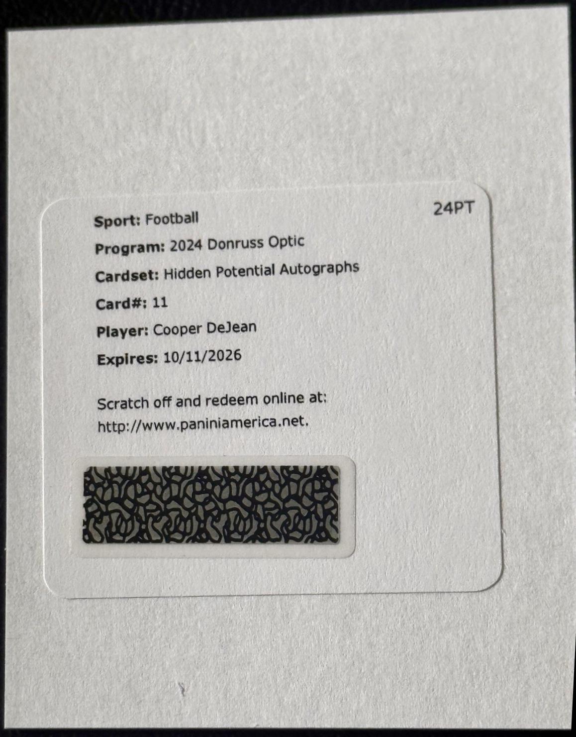 Cooper DeJean #11 Football Cards 2024 Panini Donruss Optic Hidden Potential Autograph