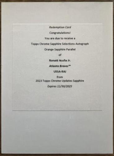 Ronald Acuna Jr. #USSA-RAJ 2023 Topps Chrome Update Sapphire Selections Autographs Baseball