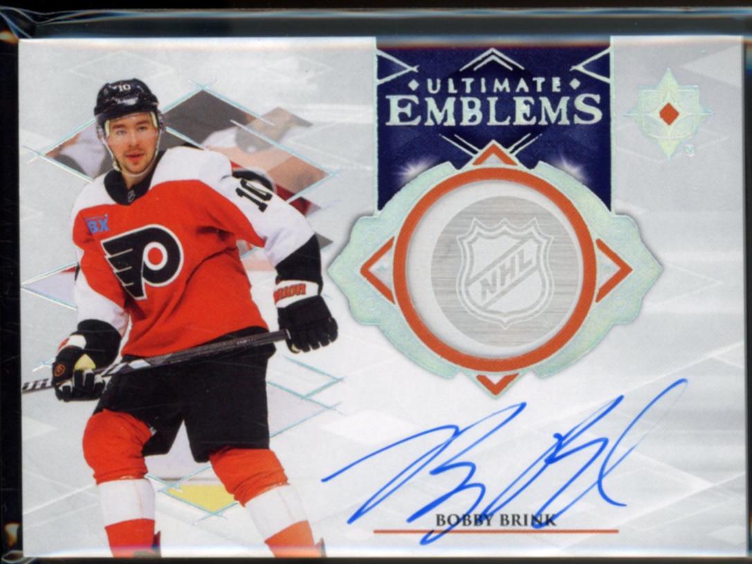 Bobby Brink #UE-BB Hockey Cards 2023 Upper Deck Ultimate Collection Emblems Autograph