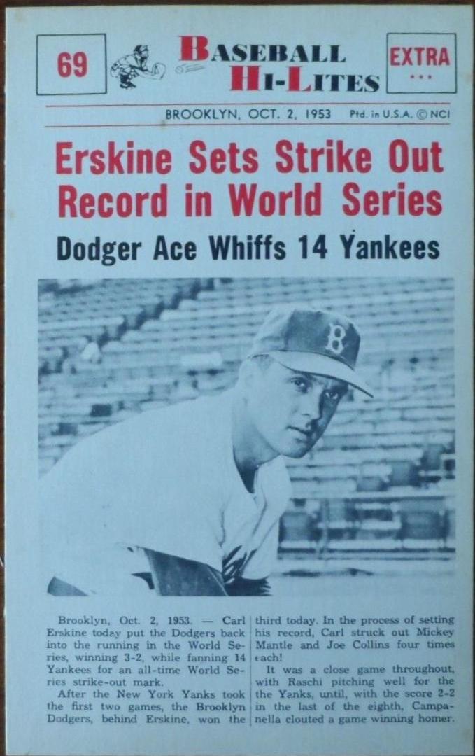 Erskine Sets #69 Baseball Cards 1960 NU Card Baseball Hi Lites