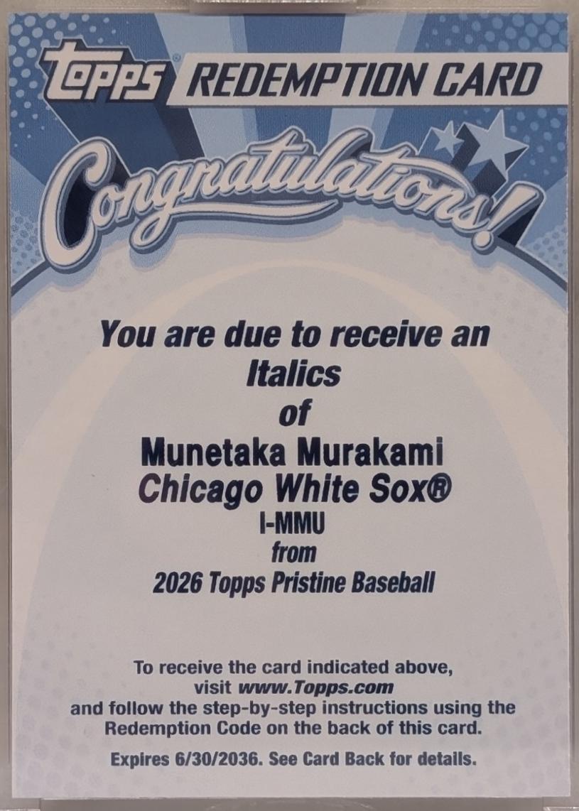 Munetaka Murakami #I-MMU 2026 Topps Pristine Baseball Italics Autographs