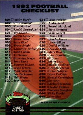 Checklist: 601-700 #700 1992 Stadium Club Football