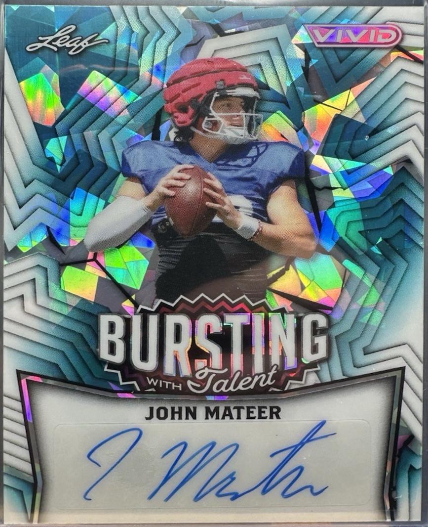 John Mateer #TA-JM2 2025 Leaf Vivid Football Bursting With Talent Autographs