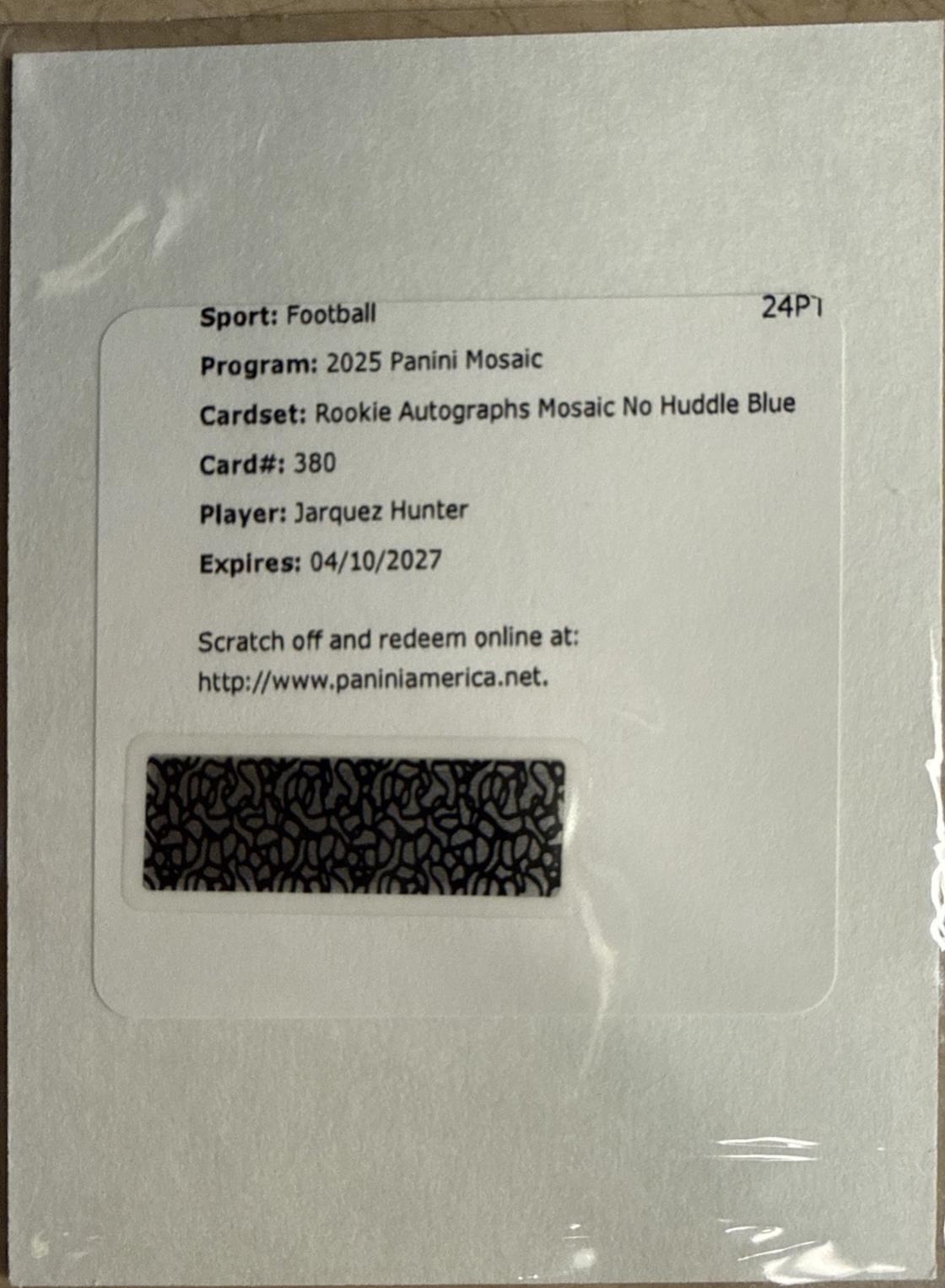 Jarquez Hunter #380 2025 Panini Mosaic Rookie Autographs Football