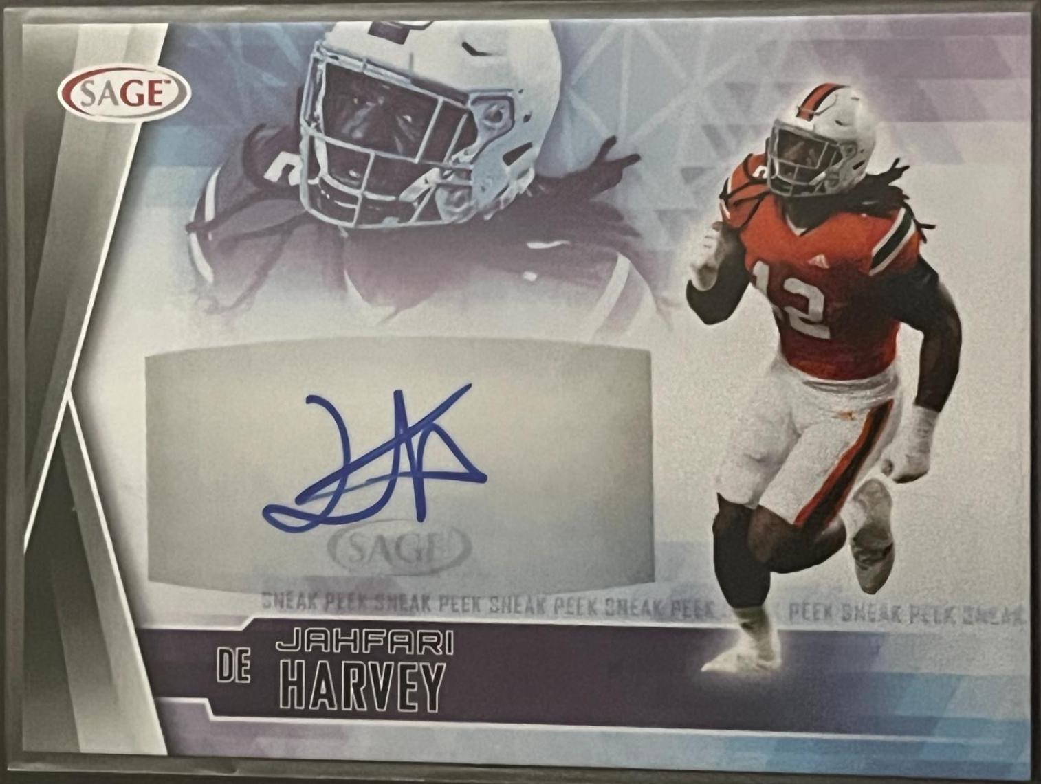 Jahfari Harvey #SPA-JH Football Cards 2022 Sage Hit Sneak Peek Autographs