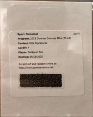 De'Aaron Fox #7 Basketball Cards 2023 Donruss Elite Signature
