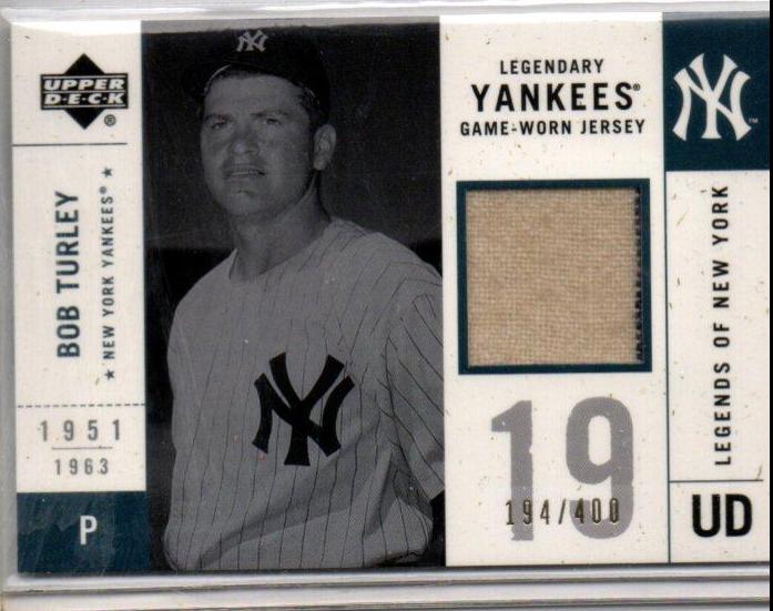 Bob Turley #LYJ-BT 2001 Upper Deck Legends of New York Baseball Game-Worn Jerseys