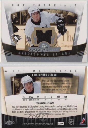 Kristopher Letang #HM-KL Hockey Cards 2006 Fleer Hot Prospects Materials