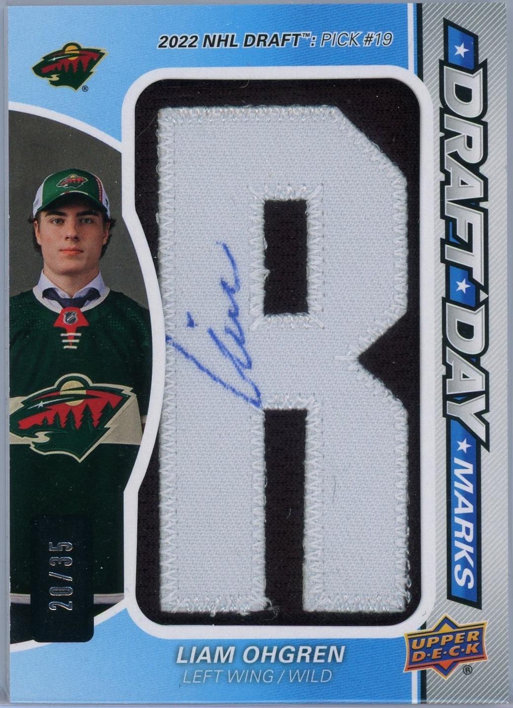 Liam Ohgren #DDM-LO Hockey Cards 2024 SP Game Used Draft Day Marks
