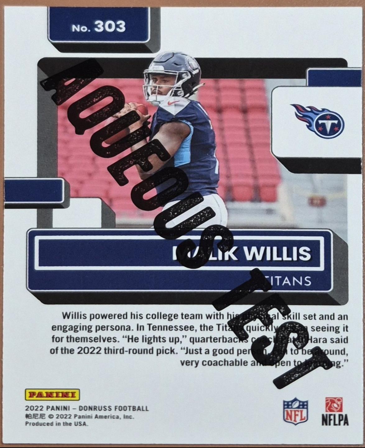 Malik Willis #303 2022 Panini Donruss Football