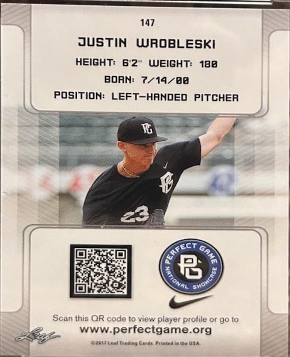 Justin Wrobleski #147 2017 Leaf Perfect Game National Showcase Baseball