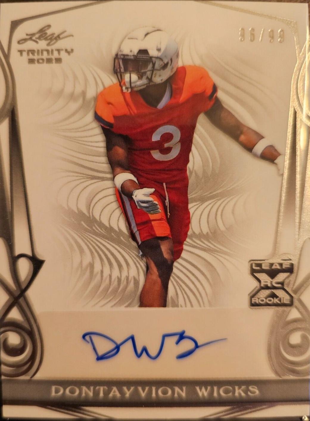 Dontayvion Wicks #BA-DW3 2023 Leaf Trinity Autograph Football