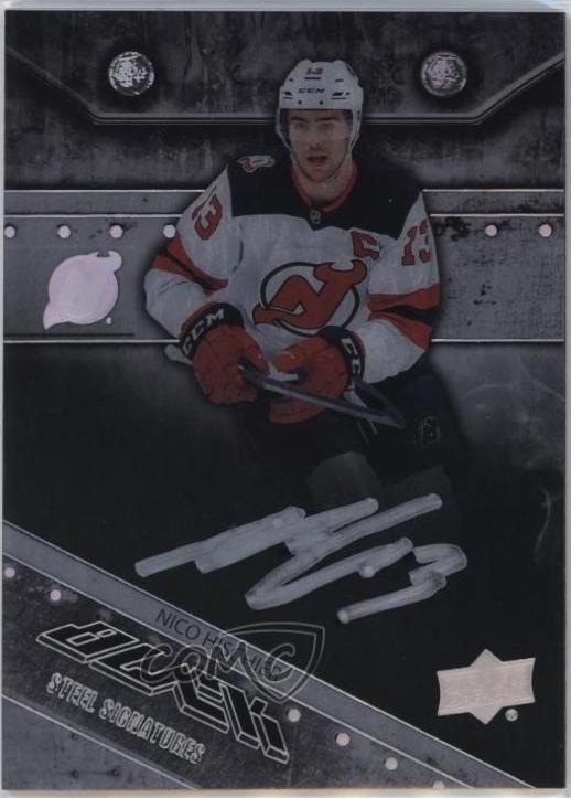 Nico Hischier #ST-NH Hockey Cards 2023 SPx Black Steel Signatures