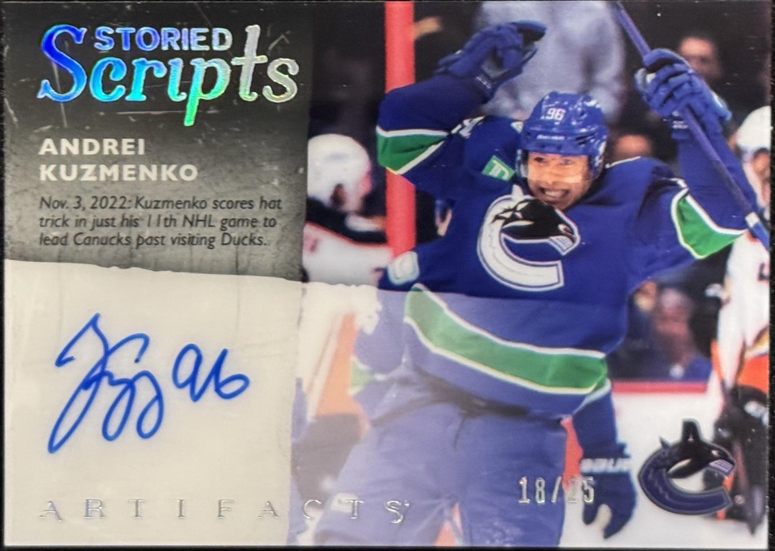 Andrei Kuzmenko #SS-AK Hockey Cards 2024 Upper Deck Artifacts Storied Scripts