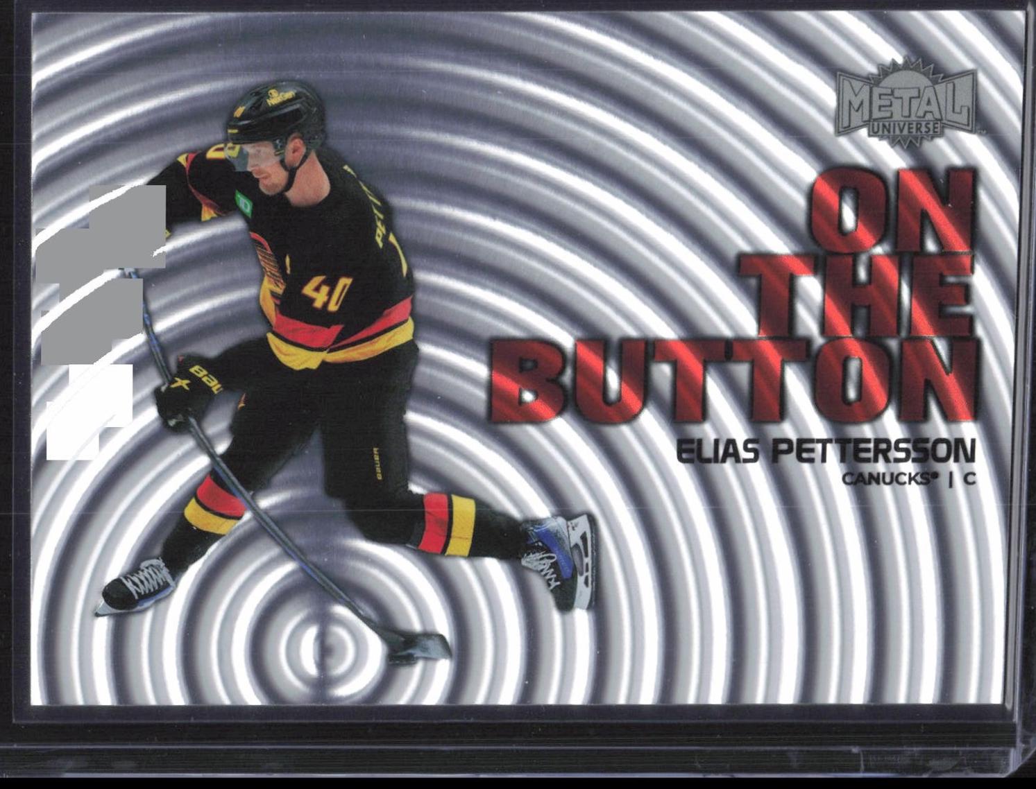 Elias Pettersson #23 Hockey Cards 2024 SkyBox Metal Universe On the Button