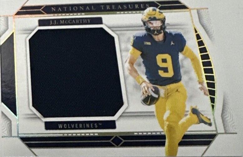 J.J. McCarthy #CMS-JMY Football Cards 2024 Panini National Treasures Collegiate Combo Materials
