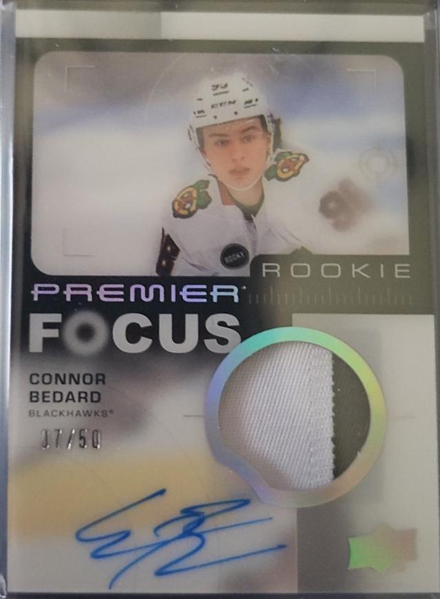 Connor Bedard #PFR-CB Hockey Cards 2023 Upper Deck Premier Focus Auto Patch Rookie
