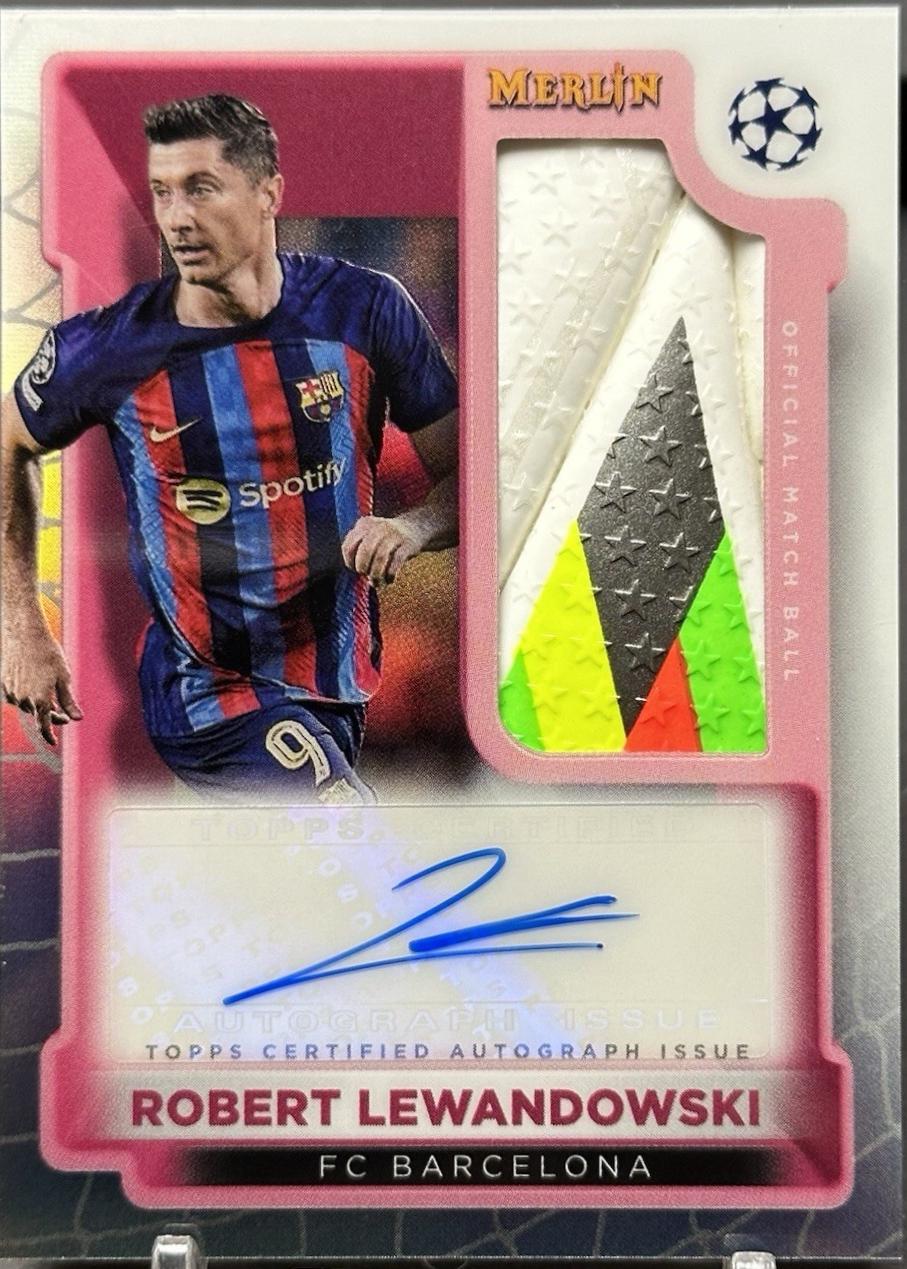 Robert Lewandowski #MBS-RL Soccer Cards 2023 Topps Merlin UEFA Merlins Match Ball Signature