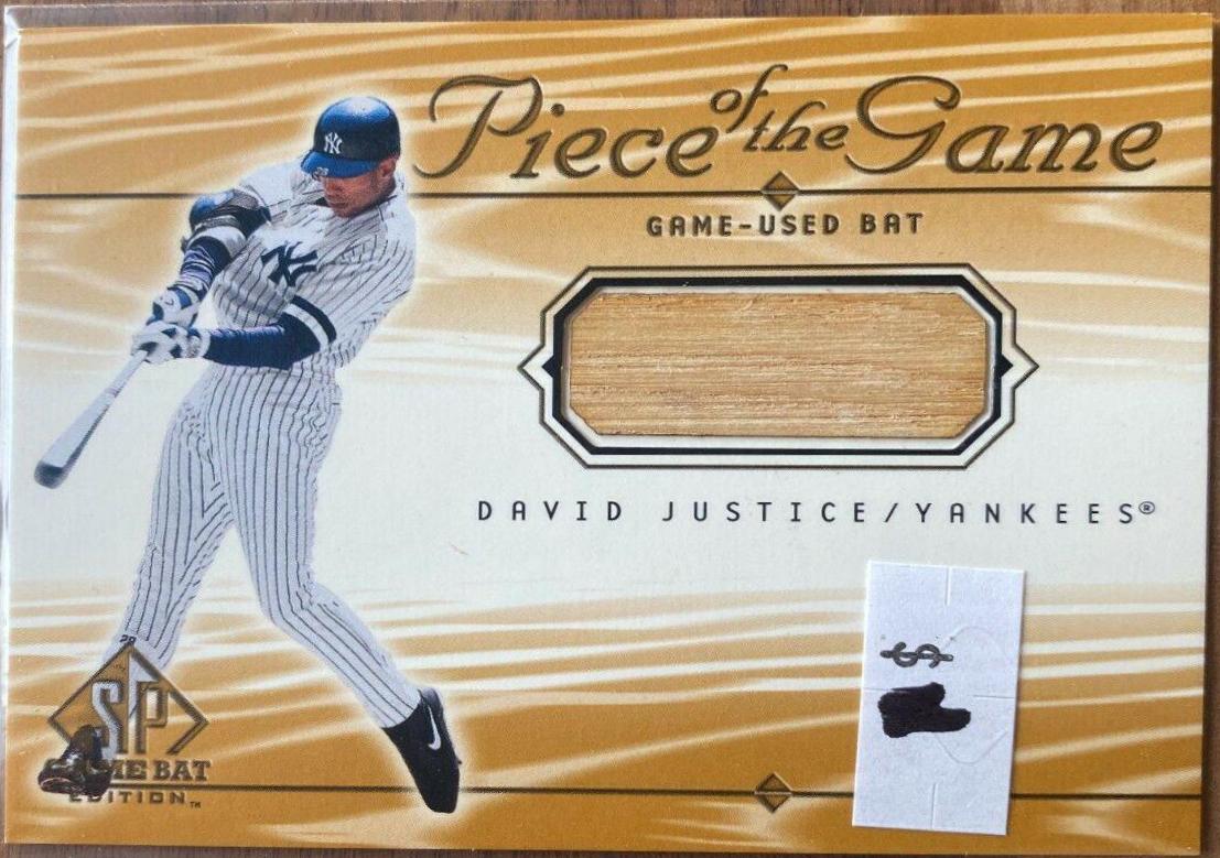 David Justice #DJ Baseball Cards 2001 SP Game Bat Piece of the Game