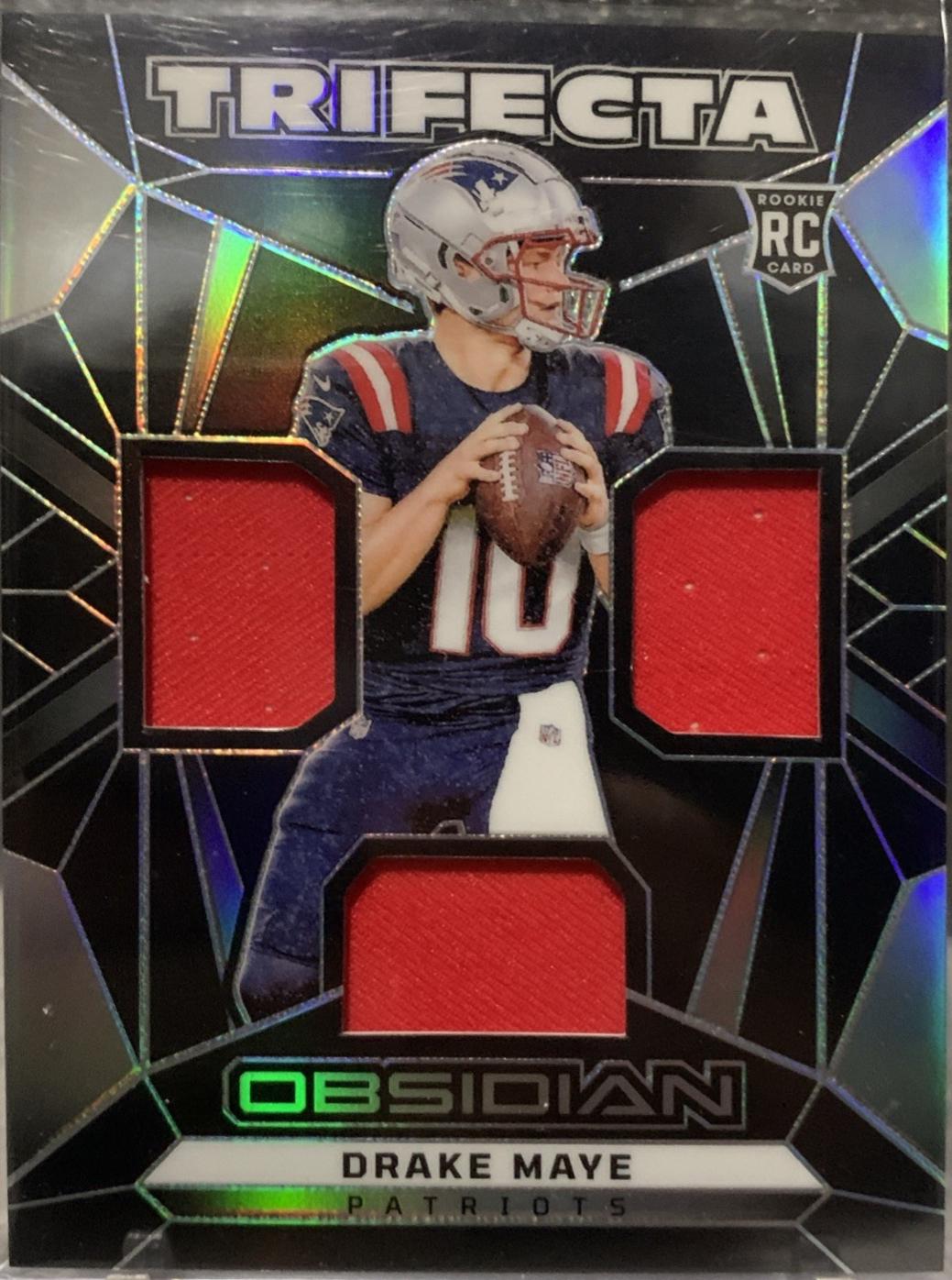 Drake Maye #2 Football Cards 2024 Panini Obsidian Trifecta Swatch
