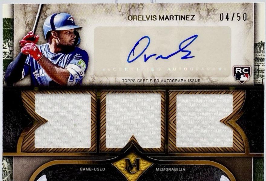 Orelvis Martinez #SPTRA-OM 2025 Topps Museum Collection Single Player Signature Swatch Triple Relic Autograph Baseball